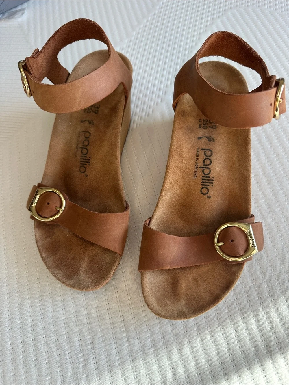 Birkenstock Papillio Cognac-arrow Smokey Ring Buckle Cork Wedge Sandal